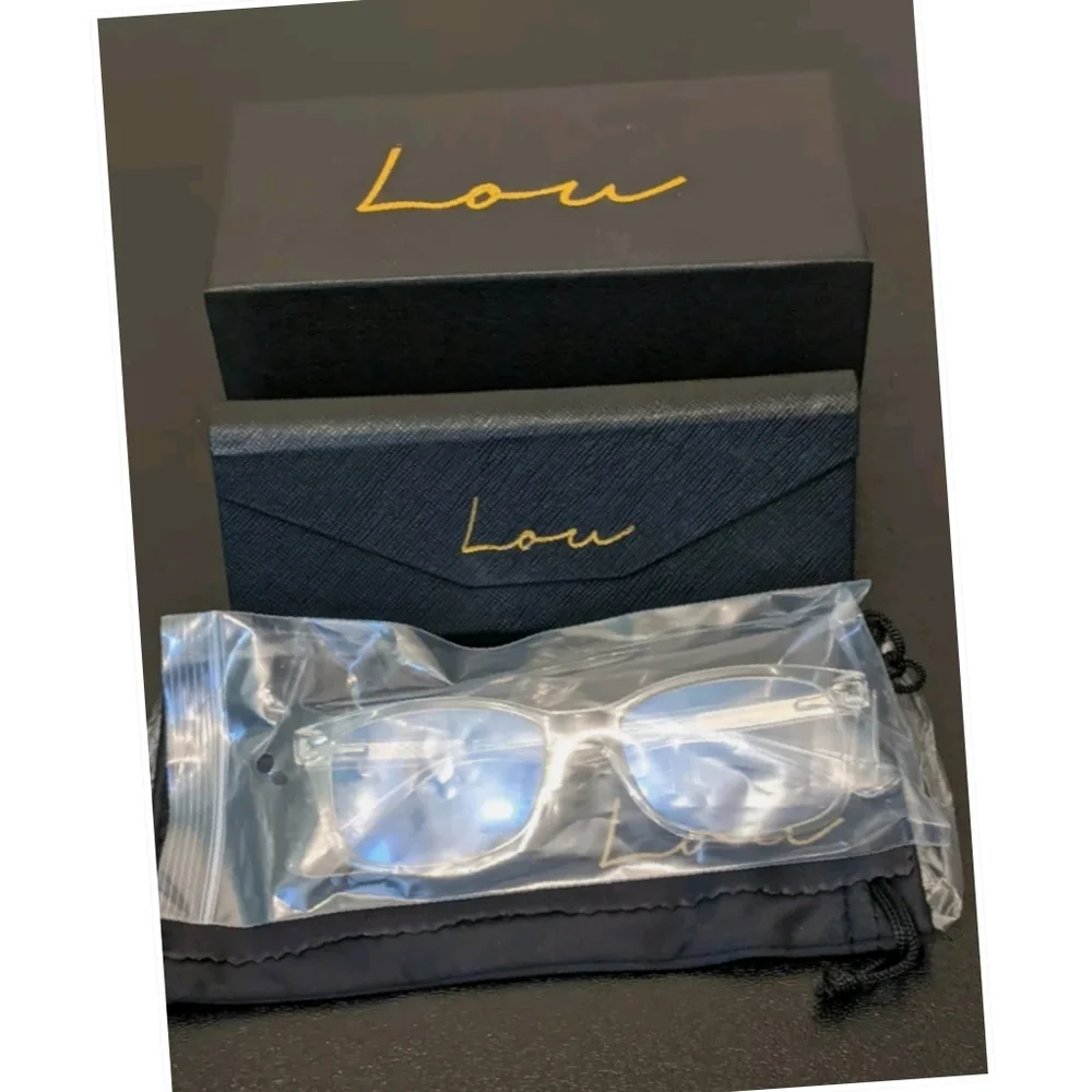 Lou Clear Framed BLUE BLOCKERS Sunglasses Case Cleaning Cloth Bag UV400 …